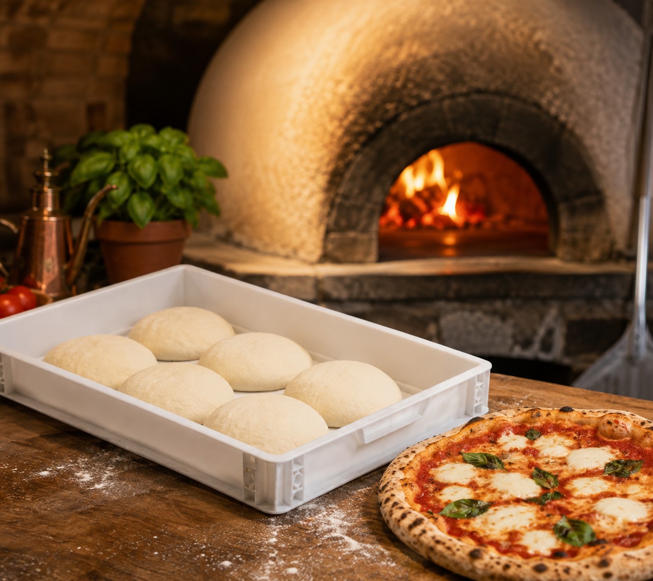 Stackable crate 60x40x7.5 cm, for dough, white
